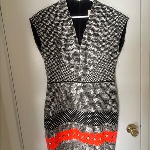Nicole Miller Elegant Black and White Dress with Orange  Accents